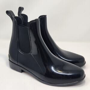 Lauren Ralph Lauren Tally Bo Rai Black Rubber Ankle Rain Boots Size 9B Pull On